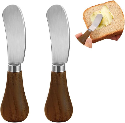 2 Pack Butter Spreader Knife Standing, Stainless Steel Cheese Spreader Knives with Wood Handle, Butter Knives with Sharp Edge for Easily Cutting & Spreading Butter & Cheese Sandwich Cream Cake