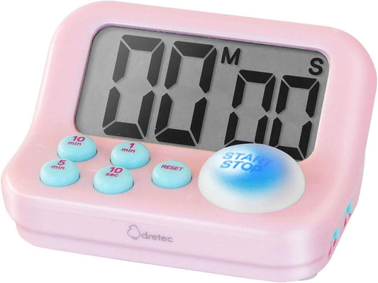 2-In-One Digital Timer (Count-Down) / Stopwatch (Count-Up) with Blue LED Light & Beeps Notification Large Easy-Push Button Mute & Lock Functions Pink Timer for Kids