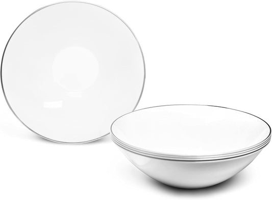 " OCCASIONS " 40 Piece Plates Pack, Disposable Wedding Party Plastic Bowls (16Oz Soup Bowl, Bali in White & Silver)