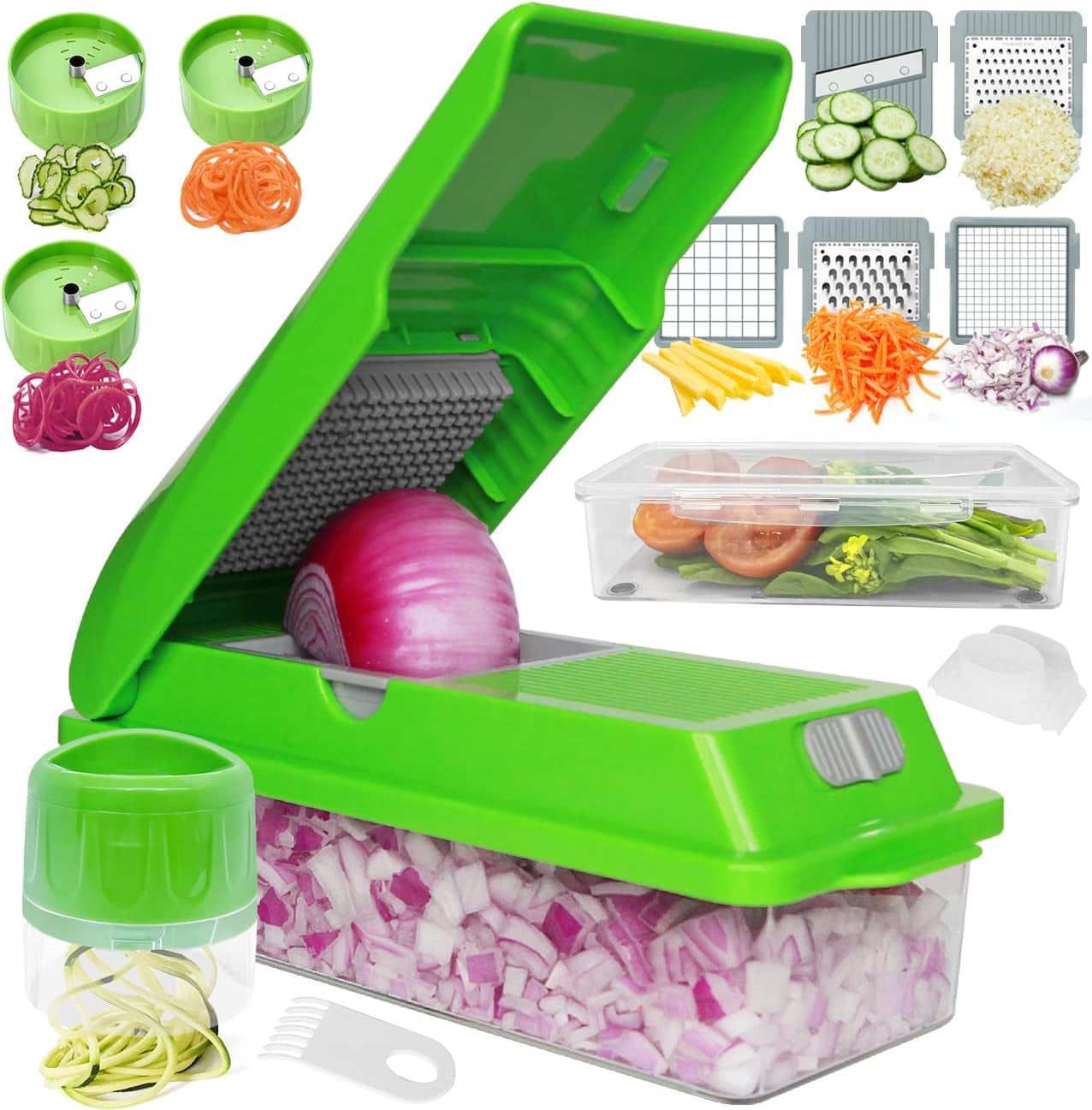 11 in 1 Vegetable Chopper Kitchen Mandoline Vegetable Slicer Spiralizer, Onion Chopper, Cheese Grater, Food Chopper- Enlarged Storage Container with Lids  GLADICER 11 In 1  