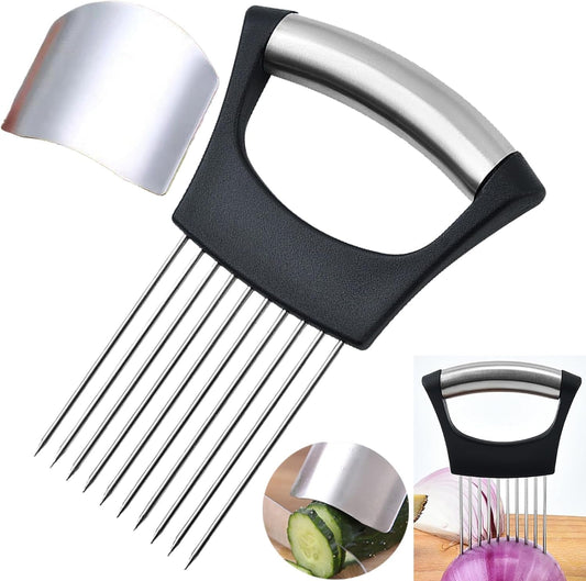 1PCS Onion Holder for Slicing, 1PCS Finger Guards for Cutting Food, Stainless Steel Onion Slicer Holder, Asanta Onion Fork Fruit and Vegetables Tools for Onion, Tomato, Potato, Carrots, Lemon, Meat