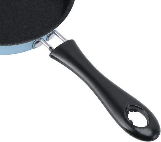 12Cm Mini Stainless Steel Frying Pan - Nonstick Small round Breakfast Egg Fry Pan - Induction Compatible Pot with Long Handle(Blue)