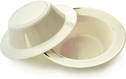 " OCCASIONS " 40 Piece Plates Pack, Heavyweight Disposable Wedding Party Plastic Bowls (6 Oz Dessert Bowls, Ivory & Gold Rim)