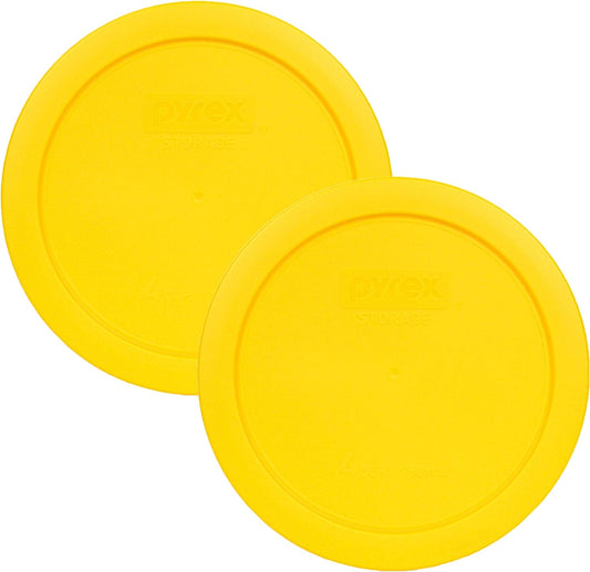 Pyrex Bundle - 2 Items: 7201-PC 4-Cup Meyer Lemon Yellow Plastic Food Storage Lids Made in the USA