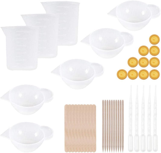 Lnndong-43 Piece Resin Silica Gel Measuring Cup, Non Stick Silica Gel Mixing Cup, Epoxy Resin Cup, Glue Tool Stick, Straw Finger Sleeve, Epoxy Resin Mixing Tool Silica Gel Measuring Cup Set