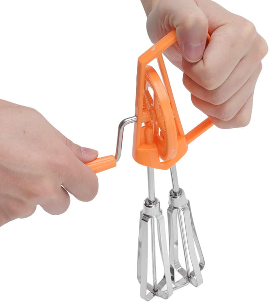 Manual Egg Beater, Hand Mixer Egg Beater Stainless Steel Plastic Hand Crank Autorotation Effort Saving Manual Hand Mixer for Home Kitchen Cooking(Orange)