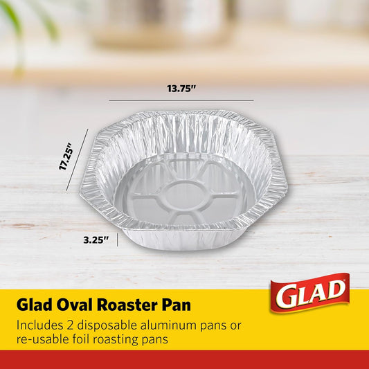 Glad Oval Roaster Pans, 2Ct | 2 Count Foil Roasting Pans | Foil Baking Pan Disposable | Oval Aluminum Pan for Baking, Roasting, Reheating | Heavy Duty Disposable Roasting Pans  Brand Buzz Consumer Products   