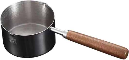 Bestonzon Espresso Machine Stainless Steel Milk Pot Saucepan Metal Boiler Pot Nonstick Boiling Egg Pot with Wood Handle for Melting Chocolate Wax Candy Candle Making Pasta