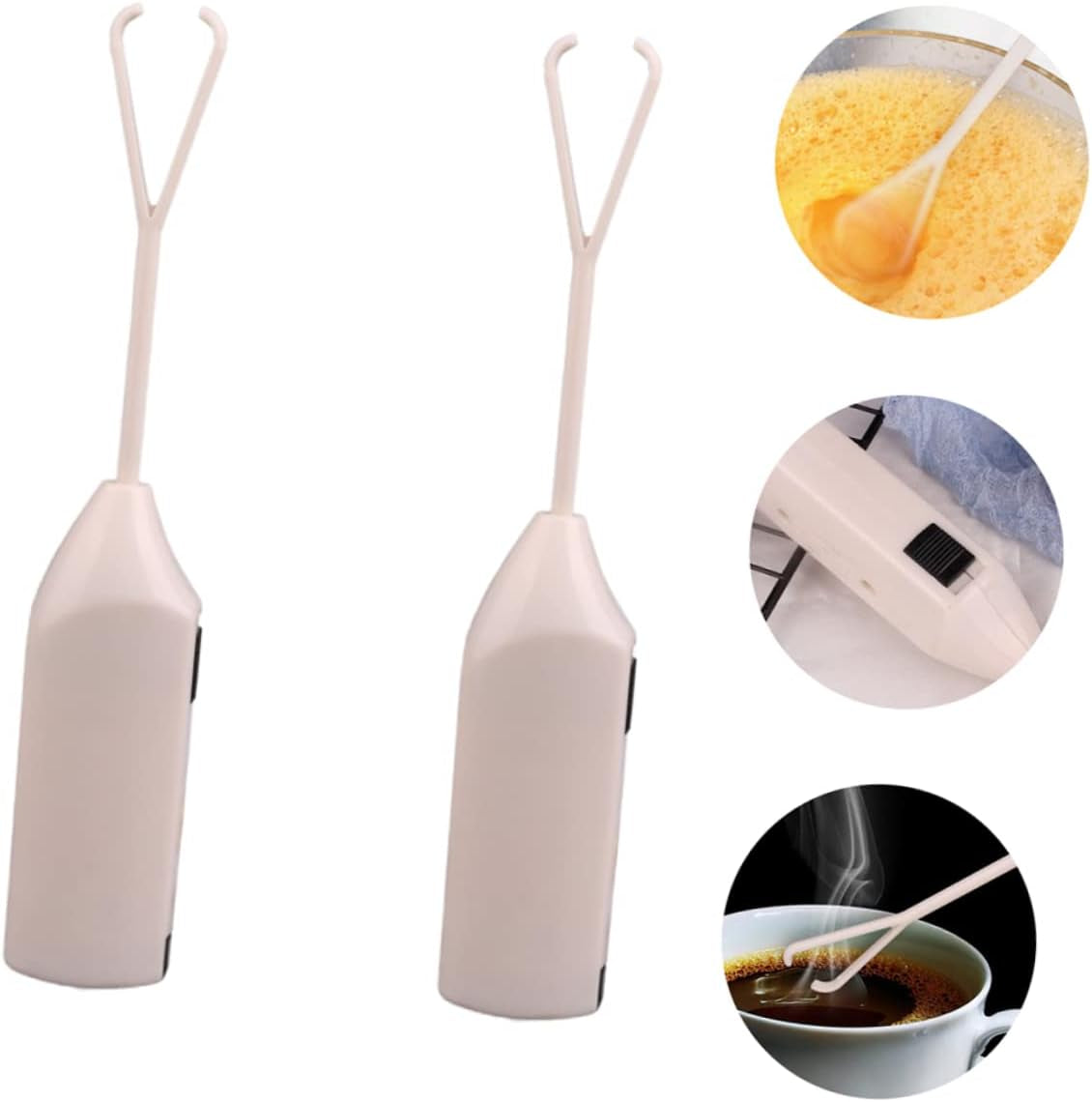 2Pcs Electric Egg Beater Drink Blender Baking Mixer Drink Coffee Mixer Latte Frother Egg Stirrer Cake Electric Beater Cake Mixer Egg Blender Kitchen Foam Machine White Mini Plastic  BESPORTBLE   