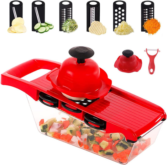 10 in 1 Multi-Function Vegetable and Fruit Chopper, Mandoline Slicer, Onion Potato Cheese Shredder, Salad Spiralizer Cutter, Veggie Grater Dicer Artifact with Vegetable Peeler,Hand Guard and Container