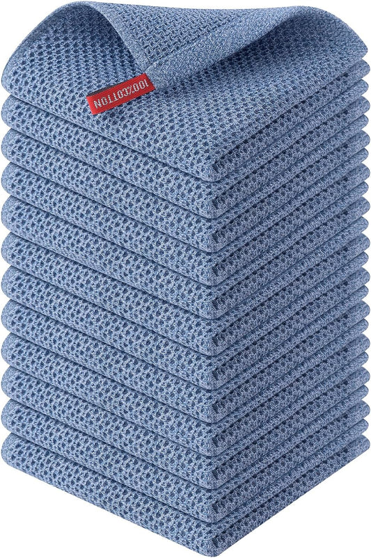 Cotton Kitchen Dish Cloths, 12 Pack Super Absorbent and Lint Free Waffle Weave Dish Towels, Fast Drying Dish Rags for Washing Dishes, 12 X 12 Inch, Navy Blue