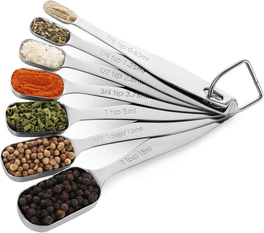 Qillyoper Chefrock Measuring Spoons Set of 7 Premium 18/8 Stainless Steel for Dry and Liquid, Fits in Spice Jars  Chefrock   