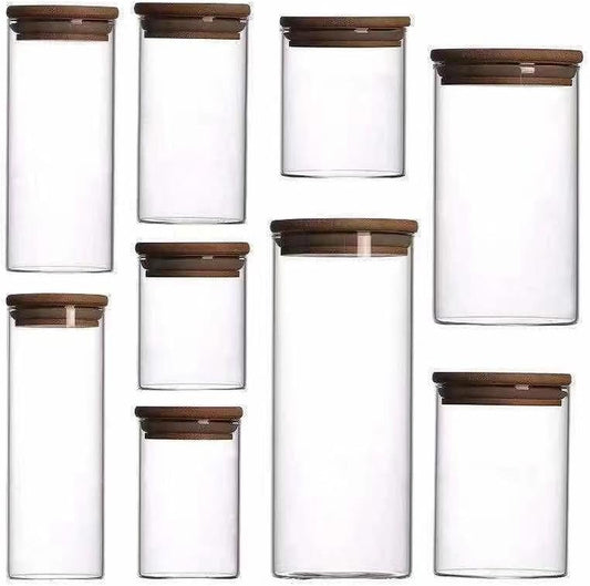 Clear Glass Food Storage Jar Tea Canister Containers with Airtight Seal Bamboo Lid Bulk Tea Coffee Bean Jar Cookies Flour Sugar Candy Spice Container (5.90X3.3/Inch)