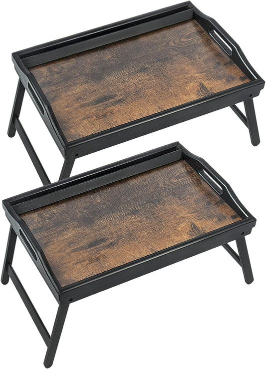 2 Pack Bed Tray Table Breakfast Trays Serving Tray Bamboo Bed Laptap Floding Legs with Handles and Phone Holders