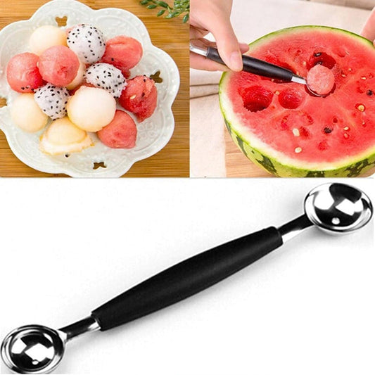 2 in 1 Stainless Steel Melon Ballers Melon Scoop,Double-Sided Fruit Melon Baller Spoon, Suitable Watermelon Cantaloupe Ice Cream Comfortable Non-Slip Grip