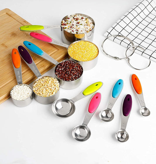 10 Piece Stainless Steel Measuring Cups and Spoons - Multi-Colored