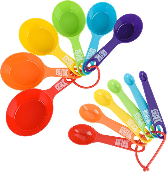 Smithcraf Measuring Cups and Spoons Set, 12 Pieces Measuring Cup Set, Cute Plastic Measuring Cups Spoons, Dry Measuring Cups for Cooking, Metric Measure Cups Spoons for Baking & Kitchen Random Color