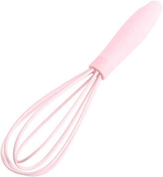 Egg Beater Mini Manual Cream Butter Whisk Silicone Egg Whisk Baking Tools Wood Handle Egg Tool Kitchen Utensils(Pink)