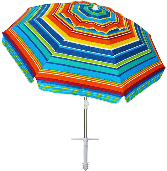 AMMSUN Beach Umbrellas for Sand Heavy Duty Wind Portable, 6.5Ft Outdoor Umbrella with Sand Anchor and UV Protection, Parasols Includes Carry Bag for Beach, Patio, and Garden, Yellow Stripes