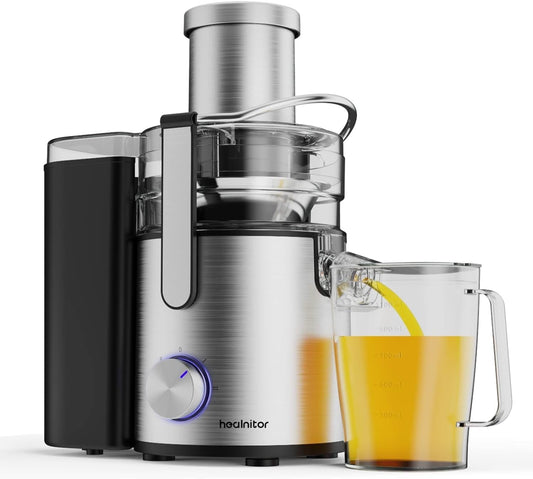 1000W 3-SPEED LED Centrifugal Juicer Machines Vegetable and Fruit, Healnitor Juice Extractor with 3.5" Big Wide Chute, Easy Clean, Bpa-Free, High Juice Yield, Silver