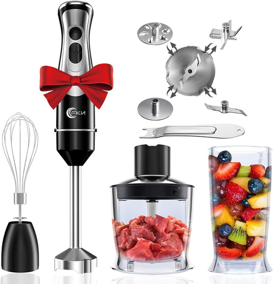 Immersion Blender Handheld with 4 Interchangeable Blades,8-In-1 Hand Blender Electric with 8 Speed and Turbo Mode,Handheld Blender Stick with 800W Motor, 500Ml Chopper, Mixing Beaker, and Whisk