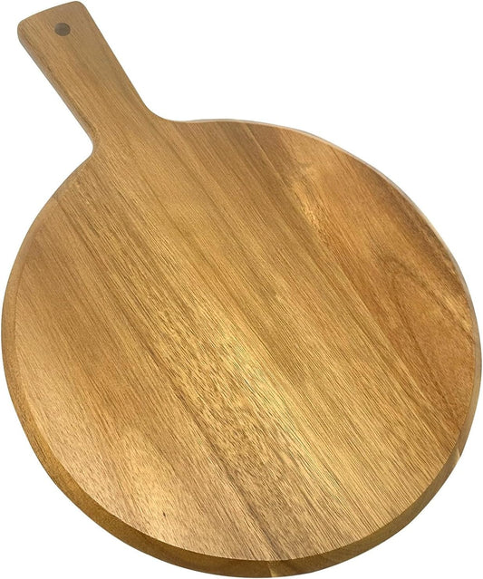 Acacia Wood Serving Board with Handle, Pure Natural Small Wooden round Cutting Board(11.8”×8.7”×0.6”), Essential Oiled Cutting Board for Chopping, Cheese, Fruits, Vegetables, Charcuterie  Relaxlate Small Round  