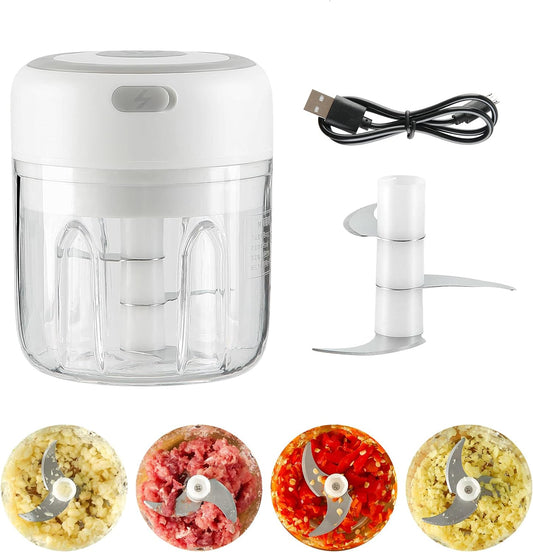 Electric Mini Food Garlic Chopper, 250Ml Small Ayotte Cordless Food Processor, IPX65 Full Body Waterproof Portable Electric Vegetable Cutter Kitchen Onion Chopper Small Meat Masher (White)