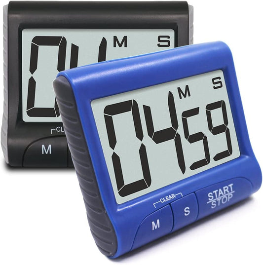 2 Pieces Digital Magnetic Kitchen Timers with Loud Alarm Ring, SENHAI Countdown Large LCD Display Screen Timers with Stand/Clip, Count up down 99 Min 59 Sec - Black, Blue