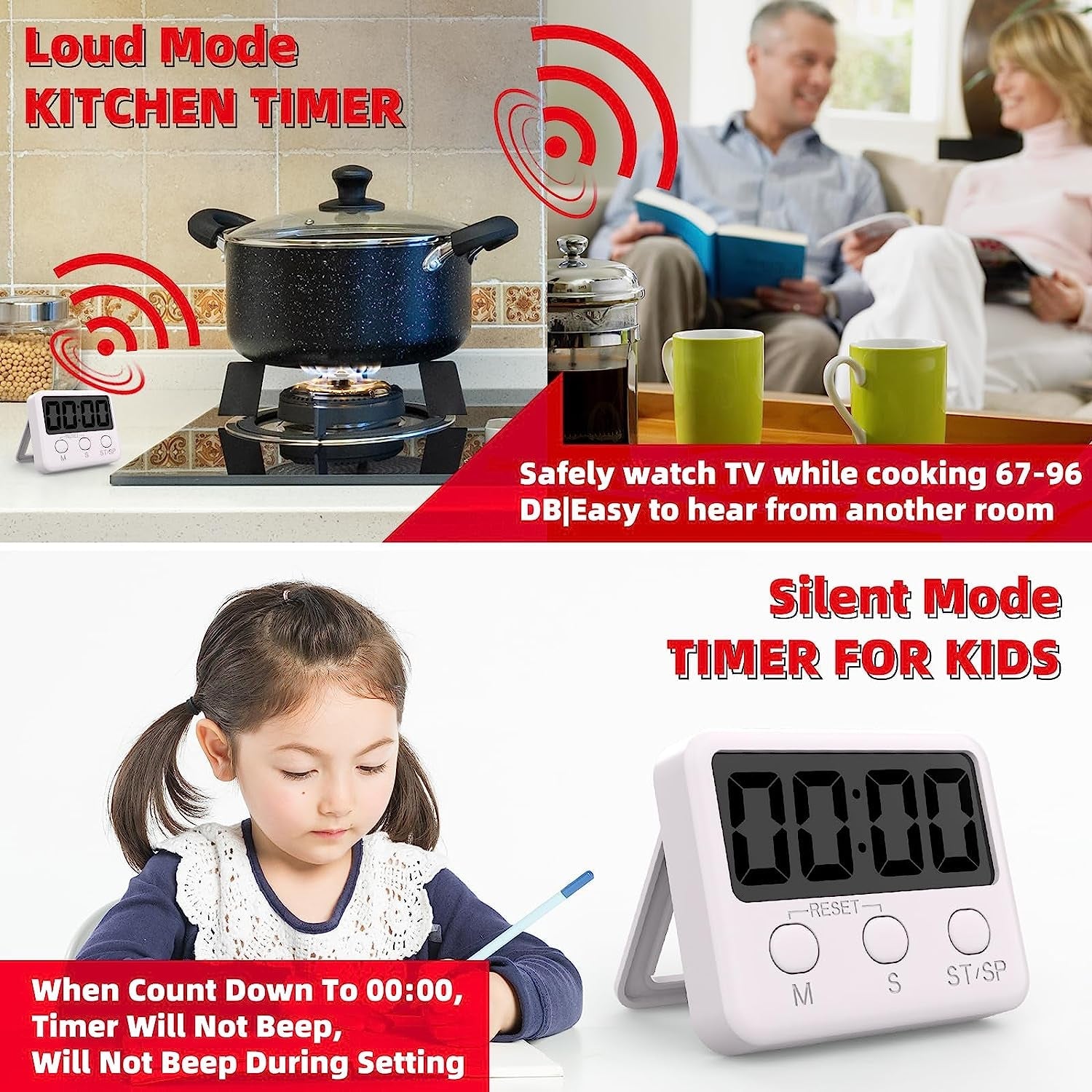 2 Pack Timer, Classroom Timer for Kids, Kitchen Timer Digital for Cooking, Egg, Study, Teacher, Exercise, Oven, Baking, Cook, Desk (AAA Battery Not Included  KOVSPO   
