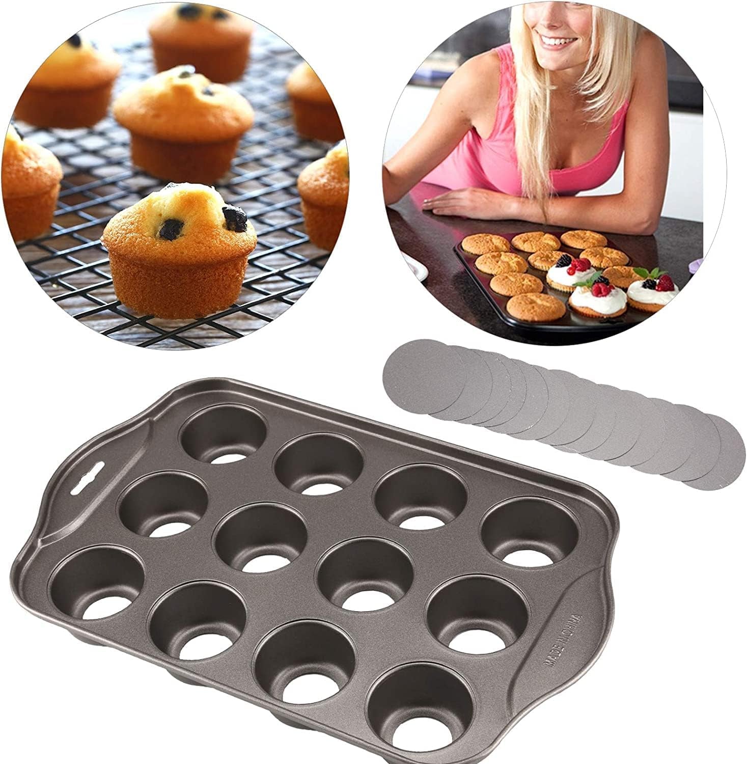 2 Pack 12 Cavity Mini Cheesecake Pan, Mini Muffin Baking Pan, Mini Cupcake Pan with Removable Bottom, Round  PLAZOTTA   
