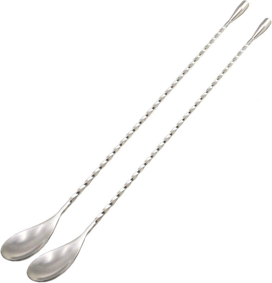15.7“ Extra Long Cocktail Mixing Spoon Set Food-Grade 18/8 Stainless Steel Stirrer Spiral Pattern Bar Cocktail Shaker Spoon for Ice Cream Smoothies Malts Milkshakes Juice Coffee Tea Drink - Set of 2