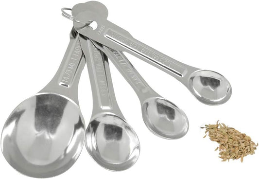 4-Piece Measuring Spoon Set, (1/4 Tsp, 1/2 Tsp, 1 Tsp, 1 Tbsp) Stainless Steel Baking Spoons for Dry and Liquid Ingredients by Tezzorio