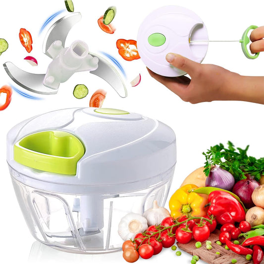 【UPGRADED Blades】Manual Food Chopper Hand Pull Food Processor Vegetable Cutter, Chopper Hand String Vegetable Chopper Onions Cutter for Vegetable Fruits and Nuts BPA FREE (White)