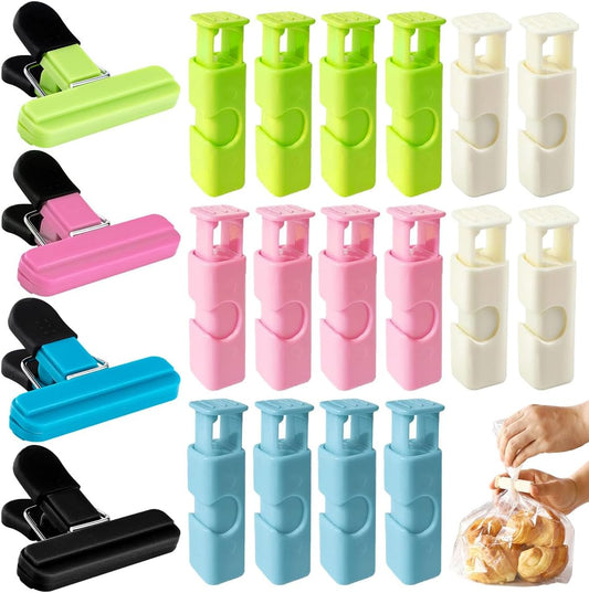 24 PCS Food Clips Bread Bag Clips for Food Storage with Air Tight Seal Grip, Squeeze and Lock Bread Bag Clips, Plastic Bag Closure Clips, Chip Clips, Snack Clips, Plastic Heavy Seal Grip