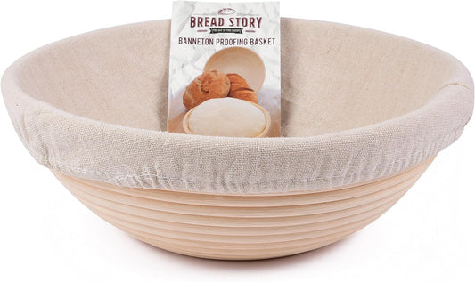 (10 Inch) round Banneton Proofing Basket Set - Brotform Handmade Unbleached Natural Cane for Homemade Crusty Fresh, Easy to Bake Bread with Professional Marks Rising Dough Bread Kit with Washablecloth  Bread Story   