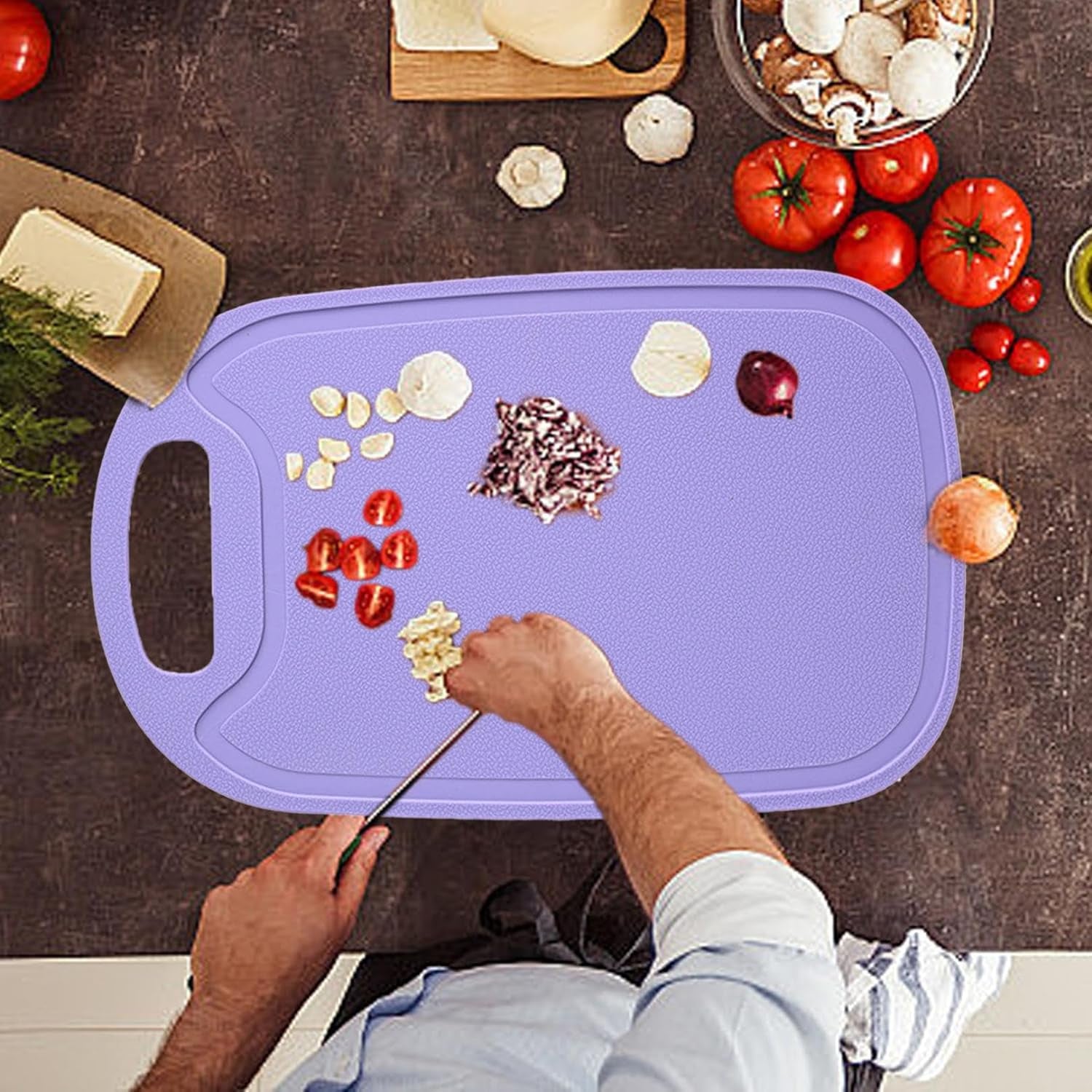Plastic Cutting Boards for Kitchen Overstock Outlet Dishwasher Safe Double-Sided Design Meat Cutting Board Cutting Board for Meat Easy Grip Handle Non-Slip with Grinding Area Chopping Board  Deal Of The Day Prime Today Only Purple  