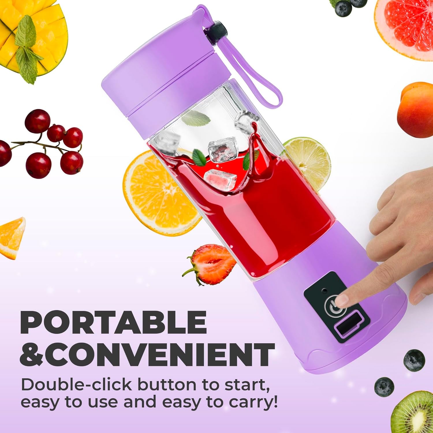 Portable Blender - Compact and USB Rechargeable Personal Travel Blenders for Smoothies, Shakes and Ice - Mini Fruit Juice Mixing Shaker Bottle - 380Ml, Purple  Nomadic Outpost   