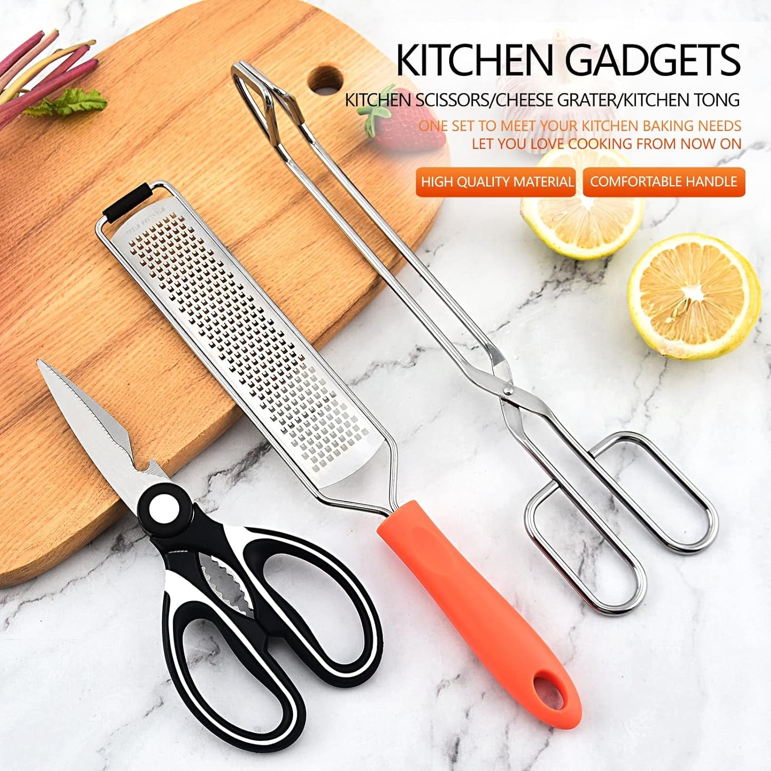 3Pack Kitchen Gadgets Utility Set - Kitchen Shears Poultry Scissor & Tongs for Cutting Meat Chicken Veggies, Cheese Grater Lemon Zester, All Purpose Kitchen Tools Gadgets Scissor Clip Zester Set  WGPG   