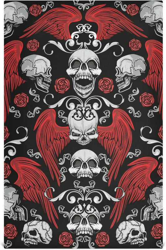 Chic Gothic Grunge Vintage Skulls with Wing Kitchen Set Towels, 28X18 Inches Absorbent Dish Towels for Drying Dishes Dish Towels for Kitchen Decorative
