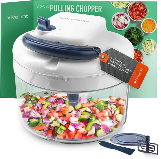 Manual Food Processor - 5 Cup (1.2L) Capacity Hand Pull String Garlic Chopper, Manual Food Chopper with Pull Functionality, Pull Chopper and Vegetable Cutter for Effortless Cooking