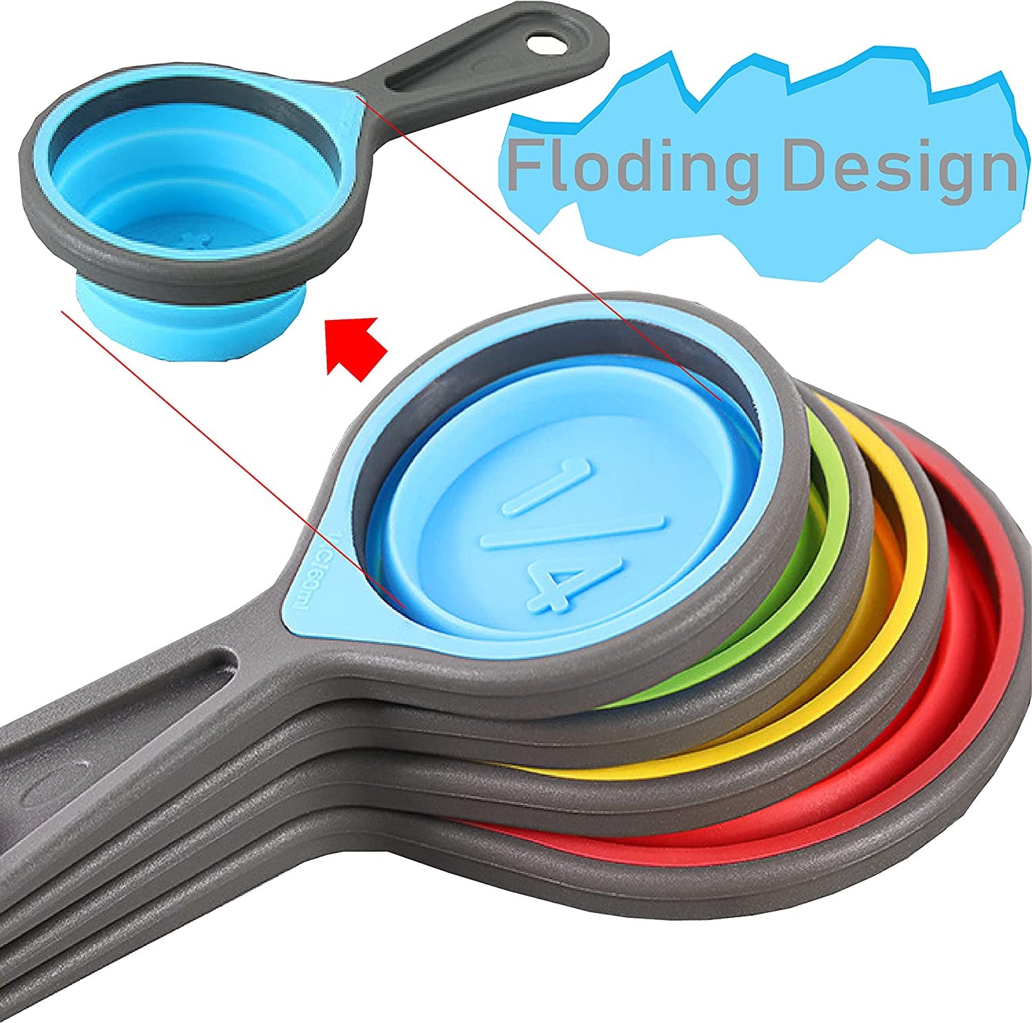 Collapsible Silicone Soft Measuring Cups and Measuring Spoons,8 Pieces Portable Food Grade Silicone Measurement Cup for Liquid & Dry Measuring Baking &Utensils & Travel Measuring Cup，Space Saver  GrandFort   