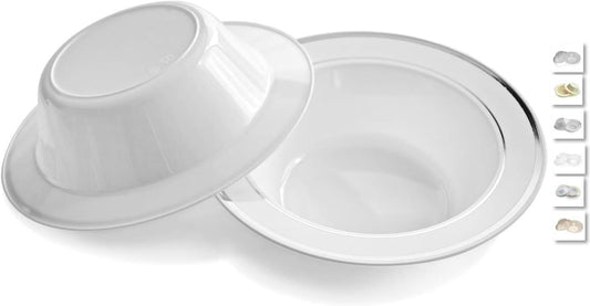 " OCCASIONS " 40 Piece Plates Pack, Heavyweight Disposable Wedding Party Plastic Bowls (6 Oz Dessert Bowls, White & Silver Rim)