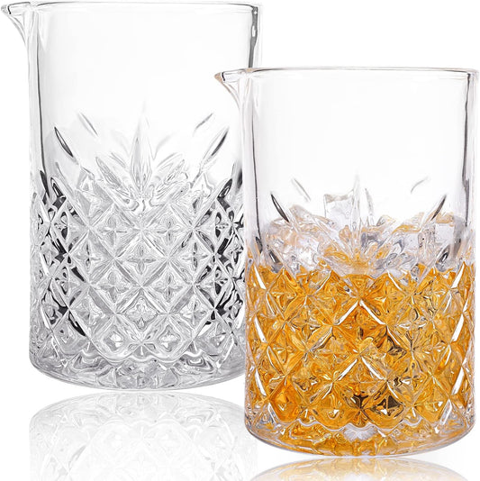 2 Pack Cocktail Stirring Glasses,24Oz Drink Mixing Glasses,Crystal Glass Cocktail Mixing Glasses, Thick Weighted Bottom, Professional Bartender'S Mixer Glass Stirring Glasses,Bar Tools.