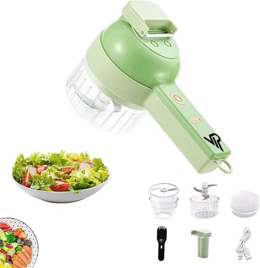 Allstylebypatel Smart Gadgets [4 in 1] Electric Slicer and Cutter Vegetable Chopper Hand-Held Food Processor Portable (Green)