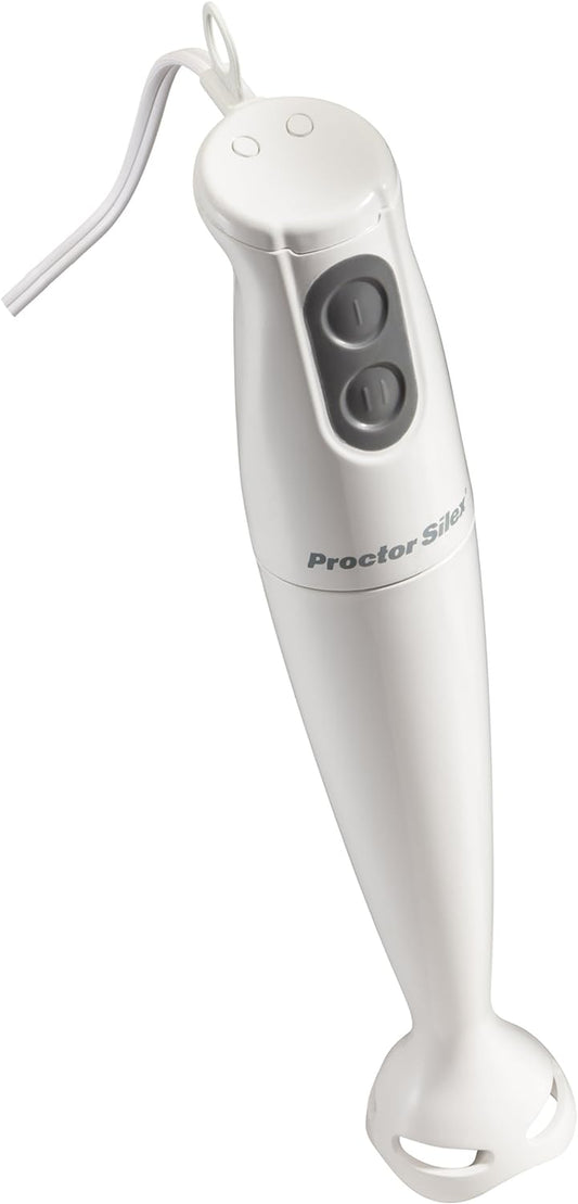 Proctor-Silex Electric Immersion Hand Blender with Detachable Dishwasher Safe Handheld Blending Stick, 2-Speeds, 150 Watts, White