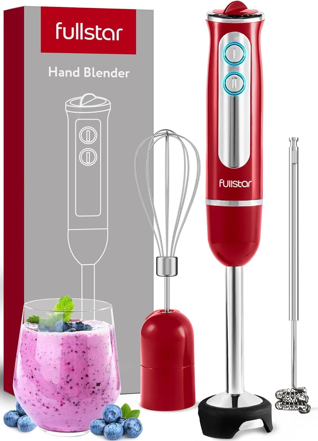 Immersion Blender, Hand Blender Electric, 3-In-1 Immersion Blender Handheld, 9-Speed, 500W Handheld Blender - Hand Blenders Immersion, Hand Mixer Electric Blenders for Kitchen, Smoothie Blender  fullstar Red 3-In-1 