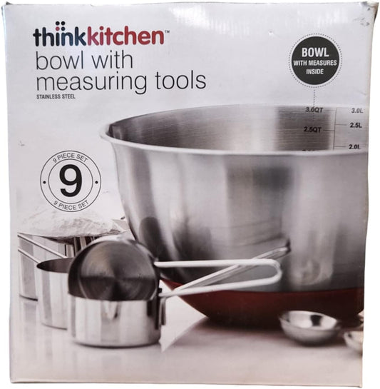 Thinkkitchen Stainless Steel Bowl with Measuring Tools, 9 Piece Set
