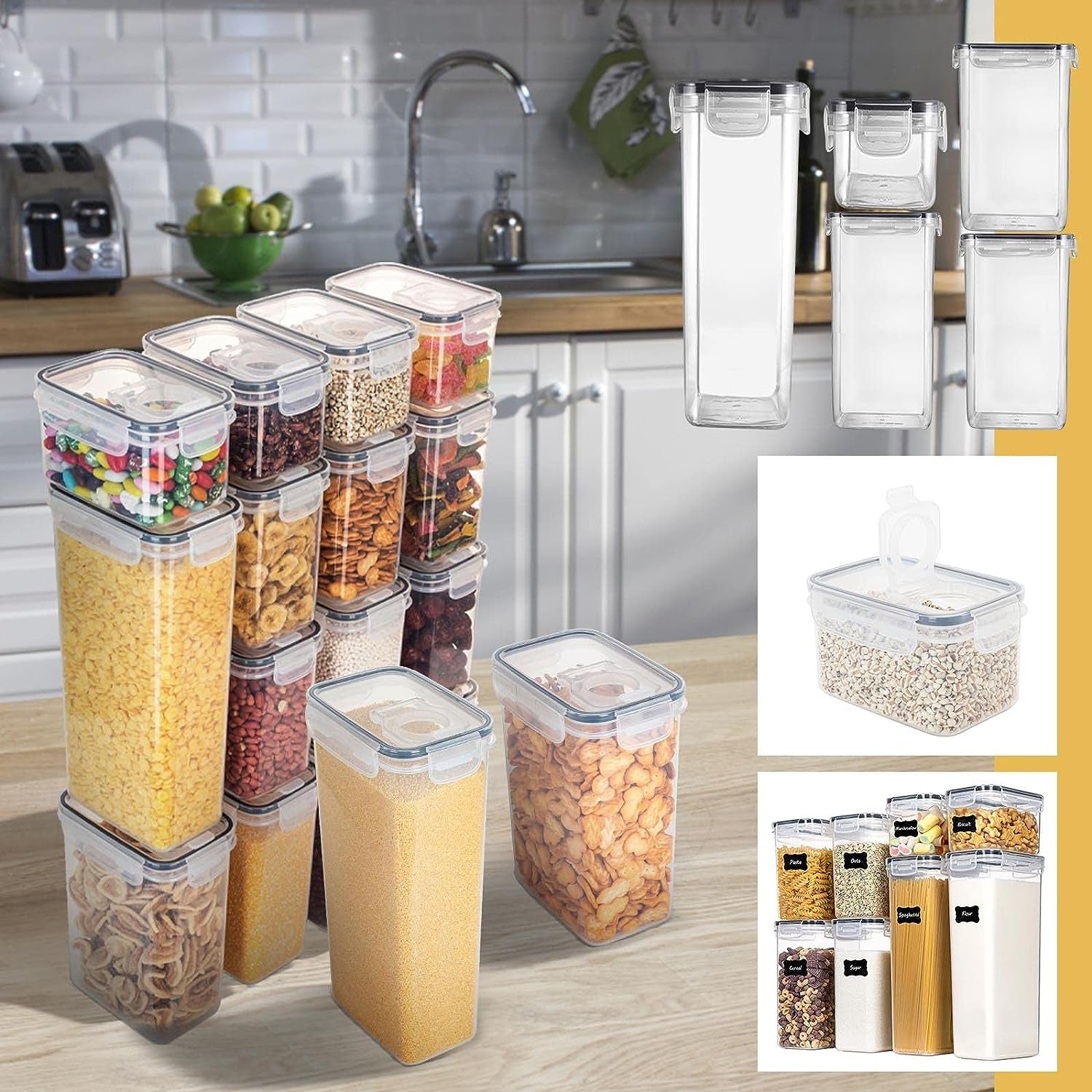 Food Storage Containers, 5 Size Single Airtight Clear Storage Containers, Vacuum Damp Proof Fresh-Keeping Storage Containers with Lids, Kitchen Pantry Stackable Storage Organizer #G  Generic   