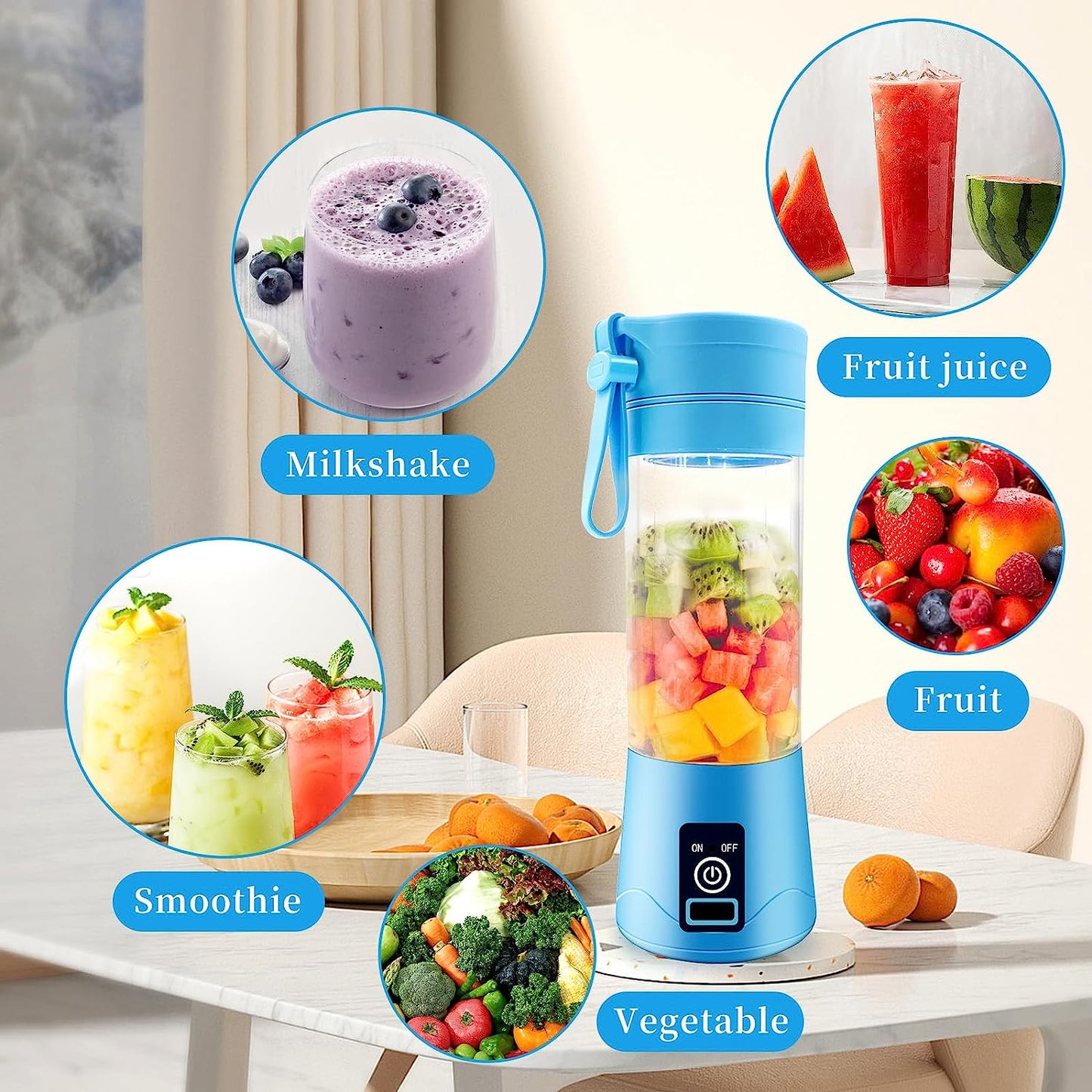 Portable Blender,Personal Blender for Shakes and Smoothies,Personal Size Blenders with USB Rechargeable Mini Fruit Juice Mixer, Mini Juicer Smoothie Blender Bottles Travel 380ML  SIXBio   