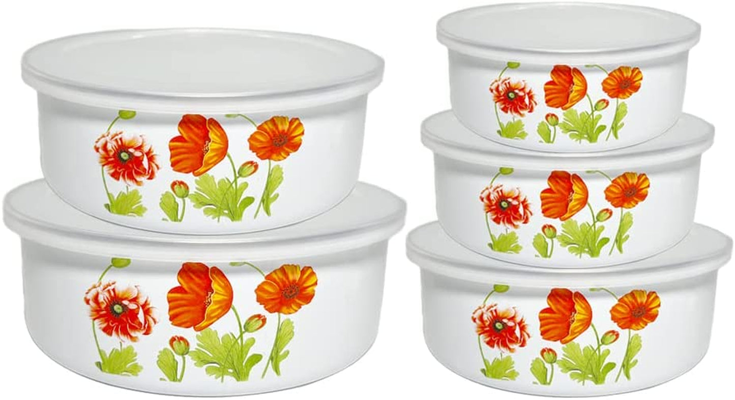 Mixing Bowls Sets for Kitchen Serving Fruit Cereal Ice Cream Salads Prepared Bowls 5 Pieces with Lid Metal Prep Baby Bowls Sugar Candy Nesting Food Storage Food Container Bowl  Roadmap Red  